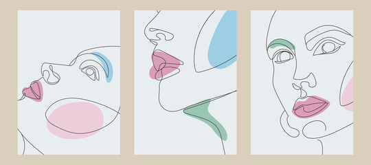 Contemporary art cover templates. Boho girl continous line drawing.