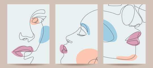 Contemporary art cover templates. Boho girl continous line drawing.