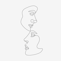 Man and Woman face composition. Line-art vector illustration.