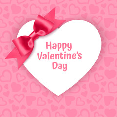 White frame with shape of heart on Festive pink background, pattern with hearts on light pink pastel background. Wedding. Birthday. Mothers Day. Valentine Day. Top view, copy space, Vector art