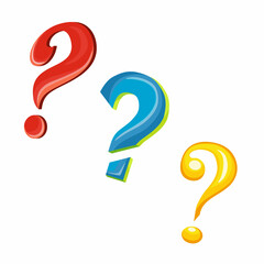 A set of question marks of different colors. Vector illustration in cartoon style.