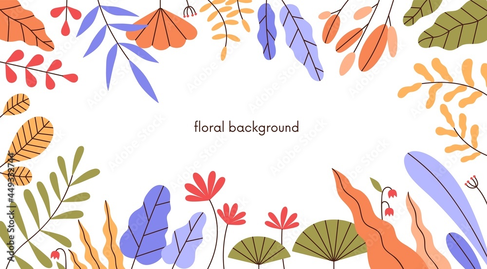 Aufkleber floral background with leaf frame. horizontal banner with modern botanical border art of abstract si