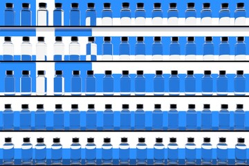 Flag of Greece and multiple vaccine vials. Vaccination concept. 3D rendering