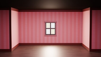 部屋　ピンク色ストライプの壁紙　窓　3DCG