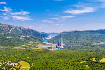 An aerial view of thermal power plant Plomin, Istria, Croatia