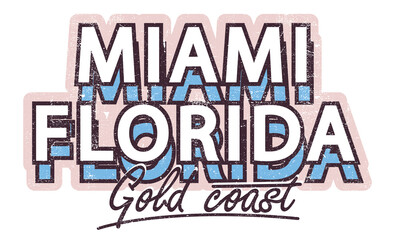 Miami florida beach gold state t shirt design. Summer vibes graphic print artwork. - obrazy, fototapety, plakaty