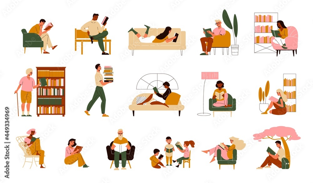 Canvas Prints People Reading Set