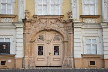 Baroque architecture in Piata Unirii, Union Square. Timisoara Romania, July, 2021,old gate