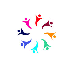 Obraz premium COLORFUL COWORKING PEOPLE, UNION, AGENCY, PEOPLE TEAM SIGN, SYMBOL, LOGO ISOLATED ON WHITE