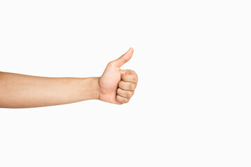 man's hand with thumb up isolated with white background. Okay or Good hand gesture.