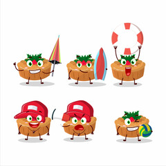Happy Face pie christmas cartoon character playing on a beach
