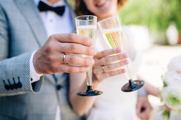 guests at the wedding cheerfully clink glasses with each other