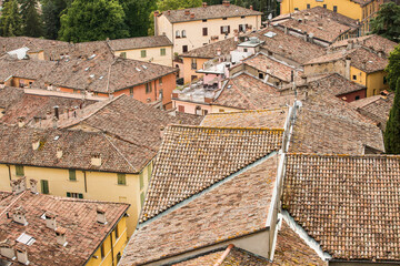 Brisighella, Ravenna, Emilia-Romagna, Italy.Close up aerial view of the ancient city with tiled roofs.Old Town © SNAB