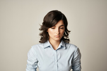 Fototapeta premium pretty brunette autumn shirt attractive look isolated background