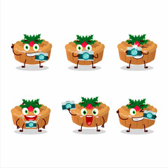 Photographer profession emoticon with pie christmas cartoon character