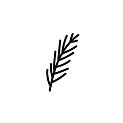 One vector Christmas doodle with a plant branch.Holiday simple illustration with black line on isolated white background.Designs for cards, packages,social media,web,stickers, logos