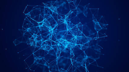 Electronic block of information dissemination. The movement of triangular figures in a structural connection. 3D rendering.