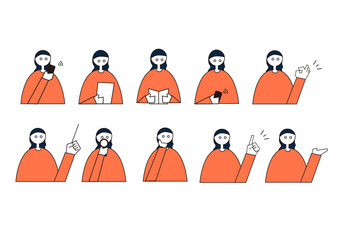 ピクトグラム風の女性の動作色々セット