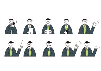 ピクトグラム風のビジネスマンの動作色々セット