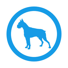 Razas de perro. Silueta de perro boxer en circulo de color azul