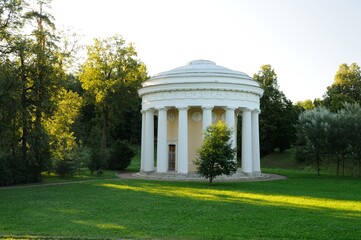 Temple of Friendship in Pavlovsky Park, Pavlovsk, St. Petersburg, Russia inscription Respect and gratitude to the devotees . Summer walks in a beautiful park. The most beautiful park.