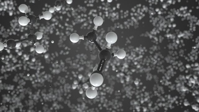 Molecule of butene, conceptual molecular model. Conceptual looping 3d animation