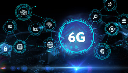 Fototapeta premium The concept of 6G network, high-speed mobile Internet, new generation networks. Business, modern technology, internet and networking concept.
