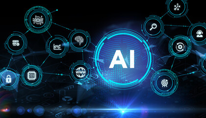 AI Learning and Artificial Intelligence Concept. Business, modern technology, internet and networking concept.