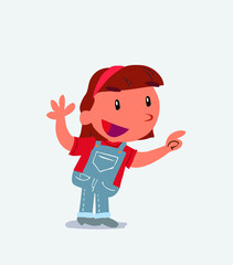 cartoon character of little girl on jeans pointing while arguing.