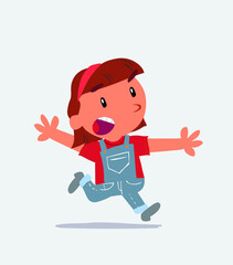 cartoon character of little girl on jeans running angry.
