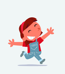 cartoon of little girl on jeans running euphoric.