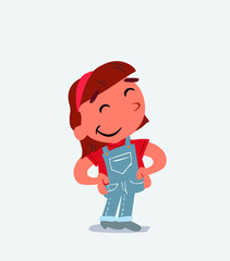 Satisfied cartoon character of little girl on jeans.