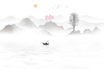 New Chinese Abstract smoke landscape painting background