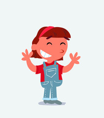 Very pleased cartoon character of little girl on jeans.