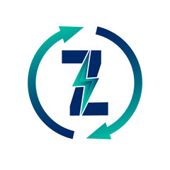 Renewable Green Energy Thunderbolt Letter Z Logo Icon Concept. Production of Green Energy Powered by Renewable Electricity. 
