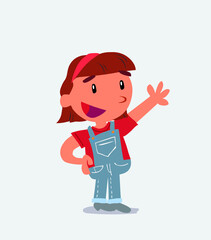 cartoon character of little girl on jeans explaining something while pointing.