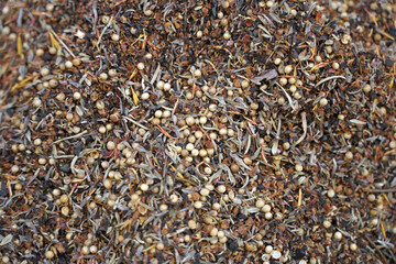 A mix of spices and herbs for the preparation of aromatic spicy dishes of Indian and Asian cuisine. Indian spice background.