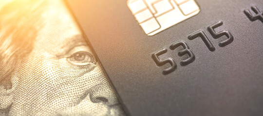 Credit card and dollars, banking products concept banner photo