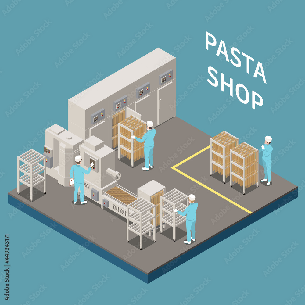 Wall mural Macaroni Pasta Production Isometric Colored Concept