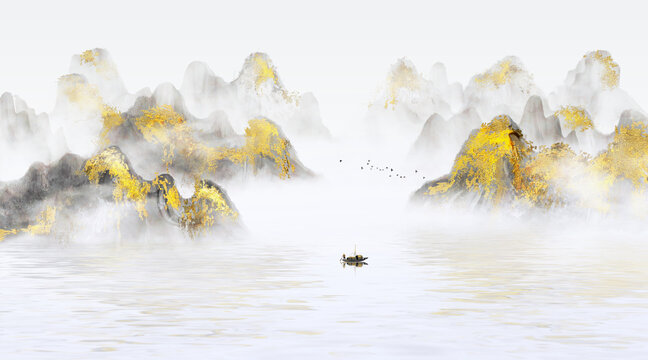 Hand drawn large-size new Chinese landscape Feng Shui painting
