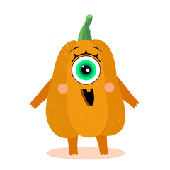 Funny pumpkin on a white background. Surprised. Halloween. Vector illustration