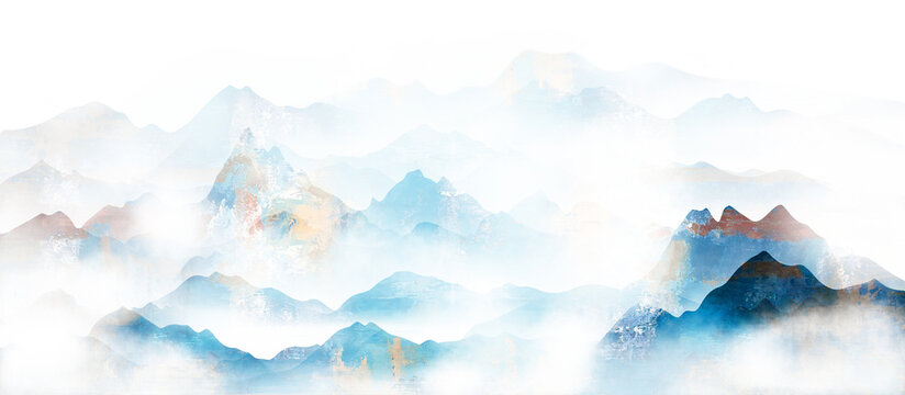 Atmospheric blue artistic conception landscape painting