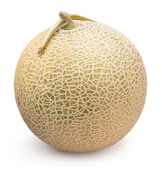 Yellow melon or cantaloupe melon with seeds isolated on white background, US Muskmelon on white background With clipping path.