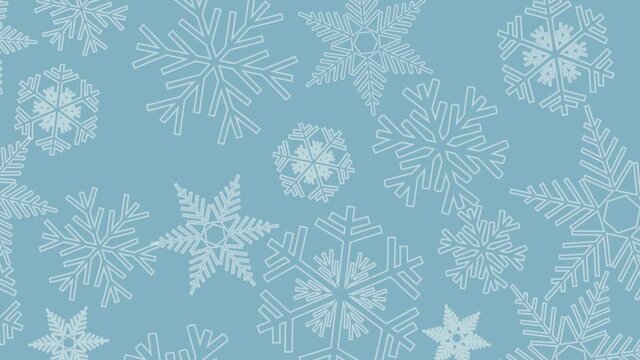 Winter is coming, animated on blue background. A cold Christmas with snowfall. 2D animation. 4k looped footage