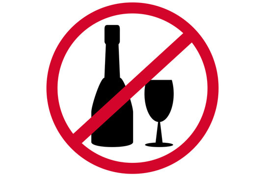 No drink or no alcohol sign, silhouette of a bottle and glass isolated on a white background