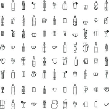 Outline Beverages with alcohol bottles colour collection icon vector set