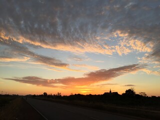 sunset on the road
