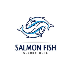line art twin salmon logo design,outline fish logo,fresh logo design vector template icon