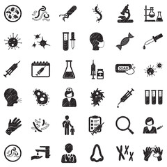 Virus And Bacteria Icons. Black Scribble Design. Vector Illustration.