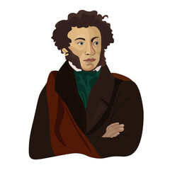 Russian famous poet writer, Pushkin. Vector portrait - obrazy, fototapety, plakaty